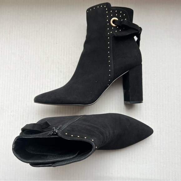 Chelsea & Violet Miley Black Suede Block Heel Ankle Boots w/ Gold Rivets Sz 8.5 - Picture 12 of 14